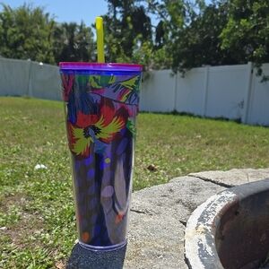 Colorful Floral Tumbler with Straw